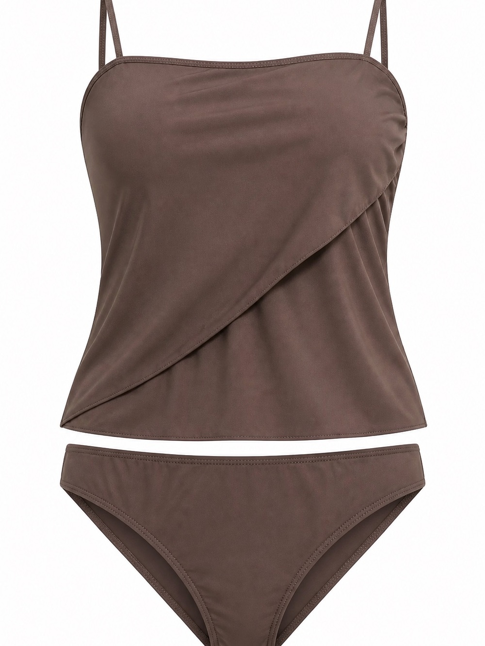 Asymmetric Brown Tankini Two-Piece Swim Set